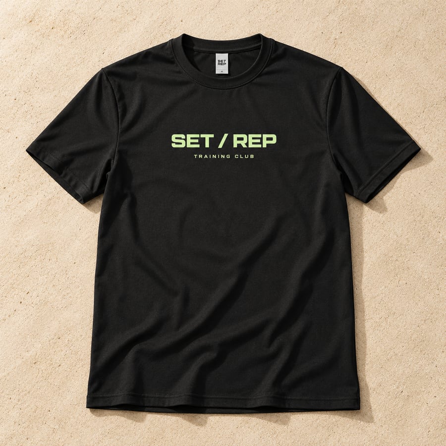 Svart funktions-t-shirt med limefärgat SET / REP-tryck